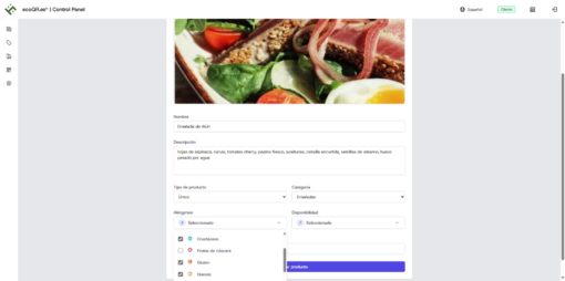 Carta digital para hostelería